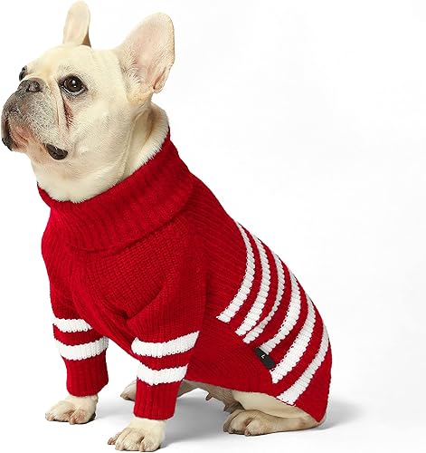 Fitwarm Suéter de punto a rayas para perro abrigo térmico de cuello alto para mascotas ropa de invierno para perros pequeños niños y niñas ropa de