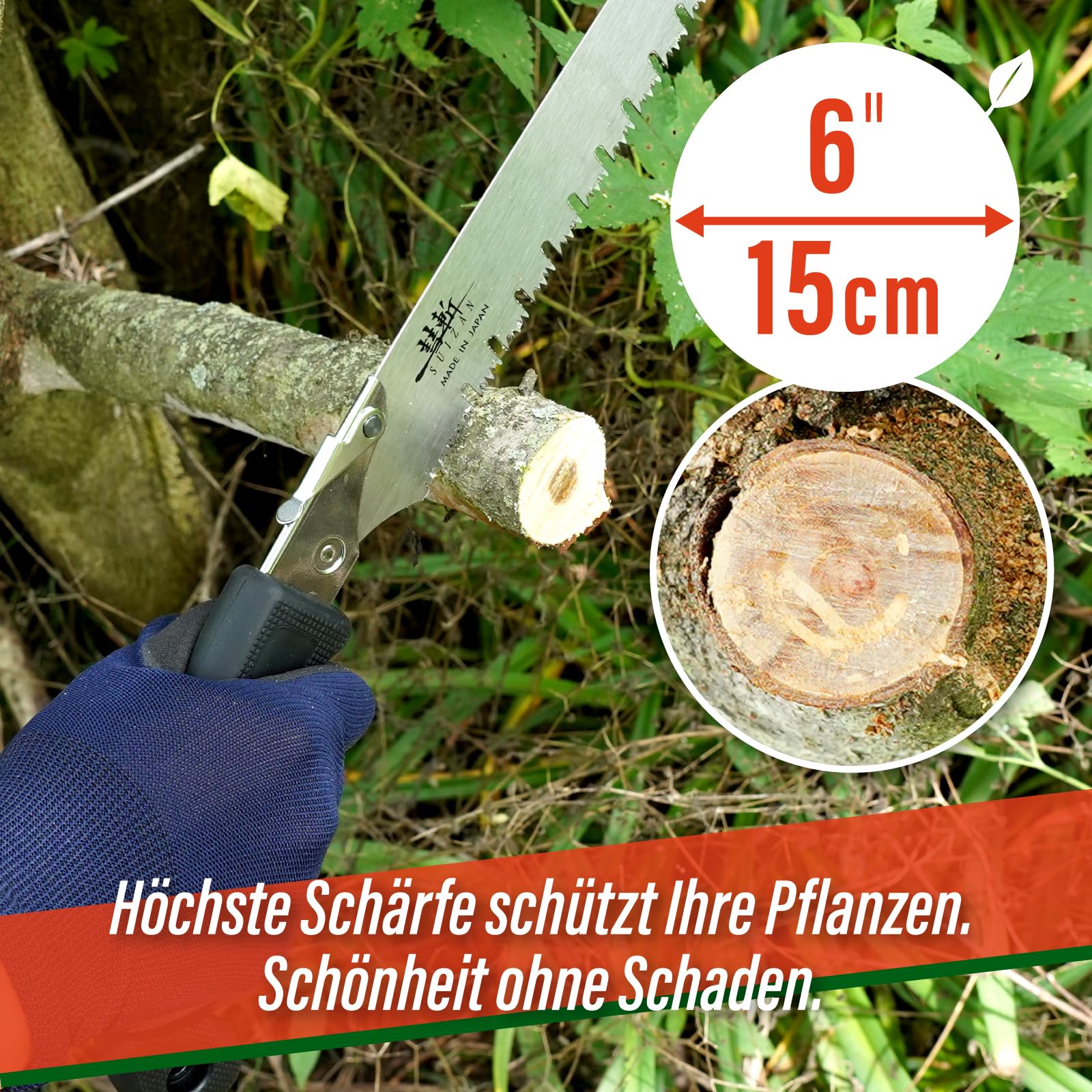 SUIZAN Astsäge 270mm mit Gulletsägeblatt - Professionelle Japanische Baumsäge Handsäge Gartengeräte