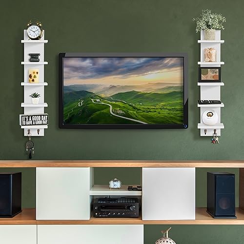 Miniatura 2 de Sorbus Estantería de pared de 5 niveles con ganchos, estantería de columna vertical para decoración del hogar y organizador de almacenamiento,