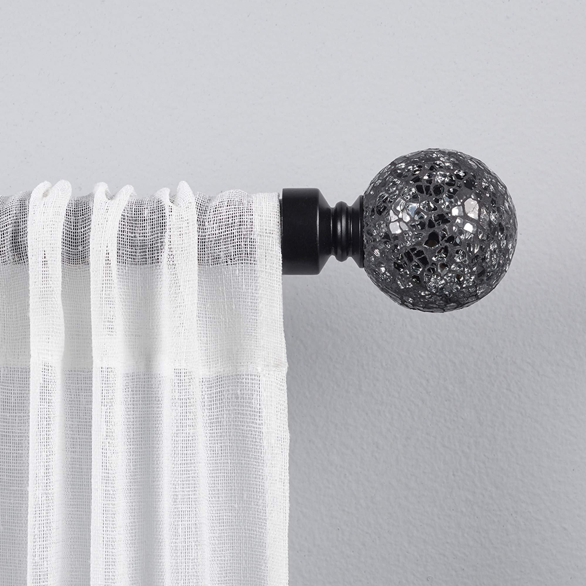 (incomplete) Exclusive Home Black Pearl Mosaic 1\\\" Curtain Rod and Coordinating Finial Set, Matte Black, Adjustable 66\\\"-120\\\"