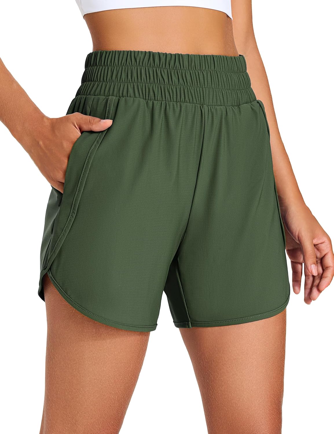 KPSUN Women's Athletic Running Shorts 5" High Waisted Summer Workout Gym Shorts with Zipper Pockets Lightweight Quick Dry