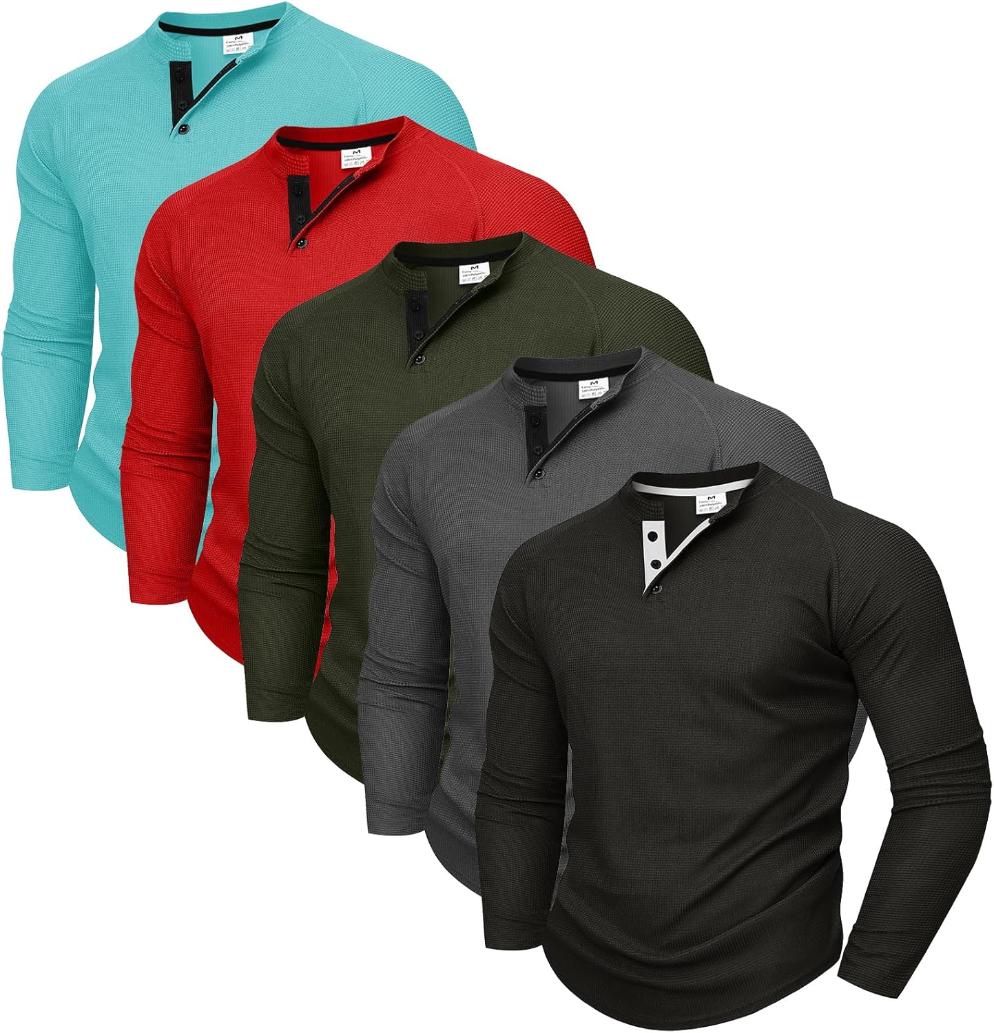 5 Pack Henley Shirts for Men Long Sleeve Button V-Neck Lightweight Economic Soft Casual Work Top Tees 2026