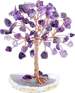 Jovivi Natural Purple Amethyst Crystal Tree on Agate Slice Base Healing Stones Gem Money Tree for Home Office Table Decora...