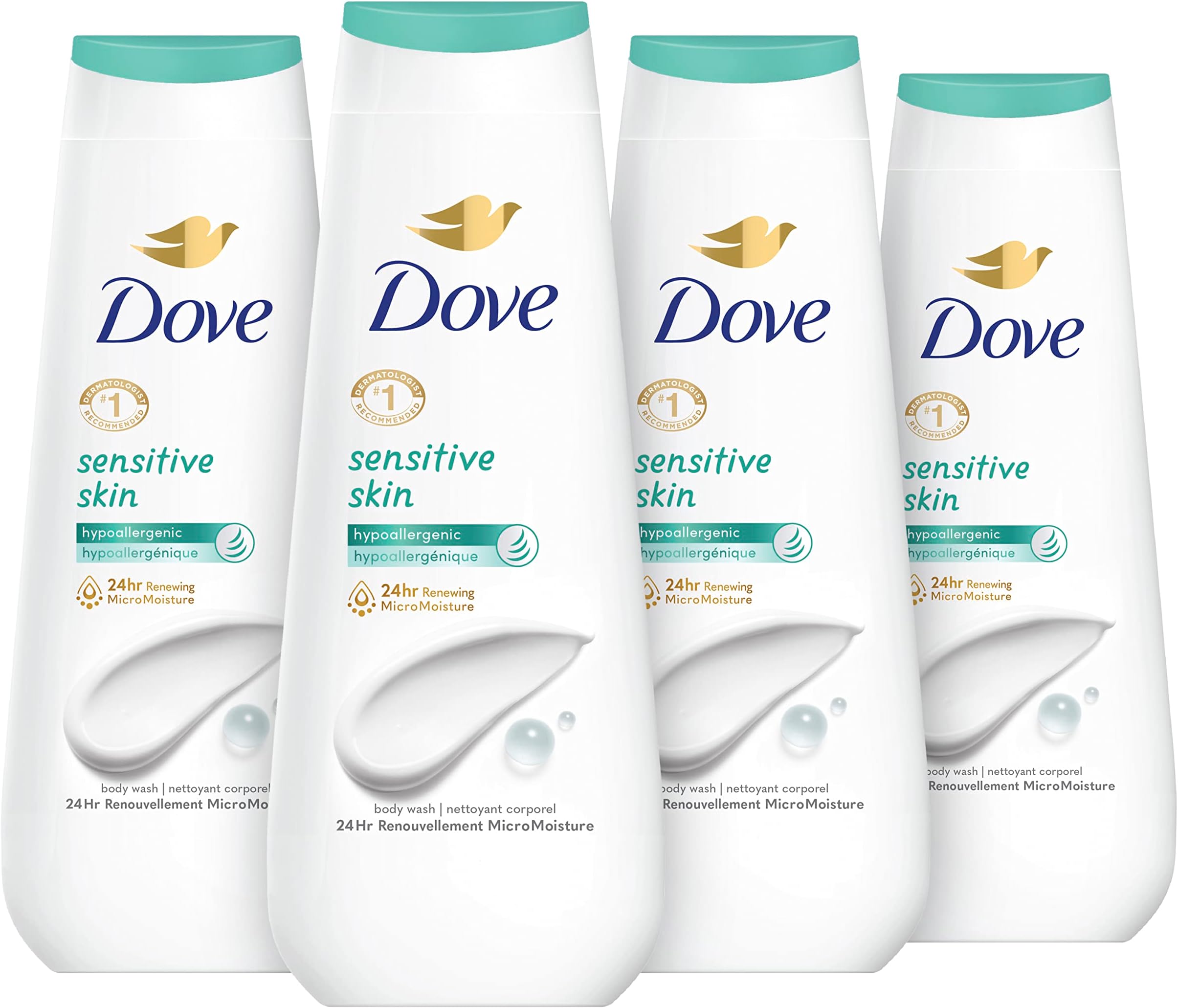 Body Wash Sensitive Skin 4 Count Hypoallergenic, Paraben-Free, Sulfate-Free, Cruelty-Free, Moisturizing Skin Cleanser Effectively Washes Away Bacteria While Nourishing Skin 20 oz