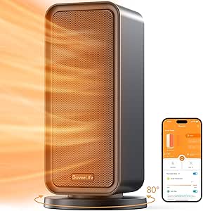 GoveeLife Space Heater for Indoor Use, Electric Heater with Thermostat, 80Oscillating, 1500W Fast Portable Heating, 24H Timer, Smart Ceramic Heater with App & Voice Remote, Home/Bedroom/Office, Black