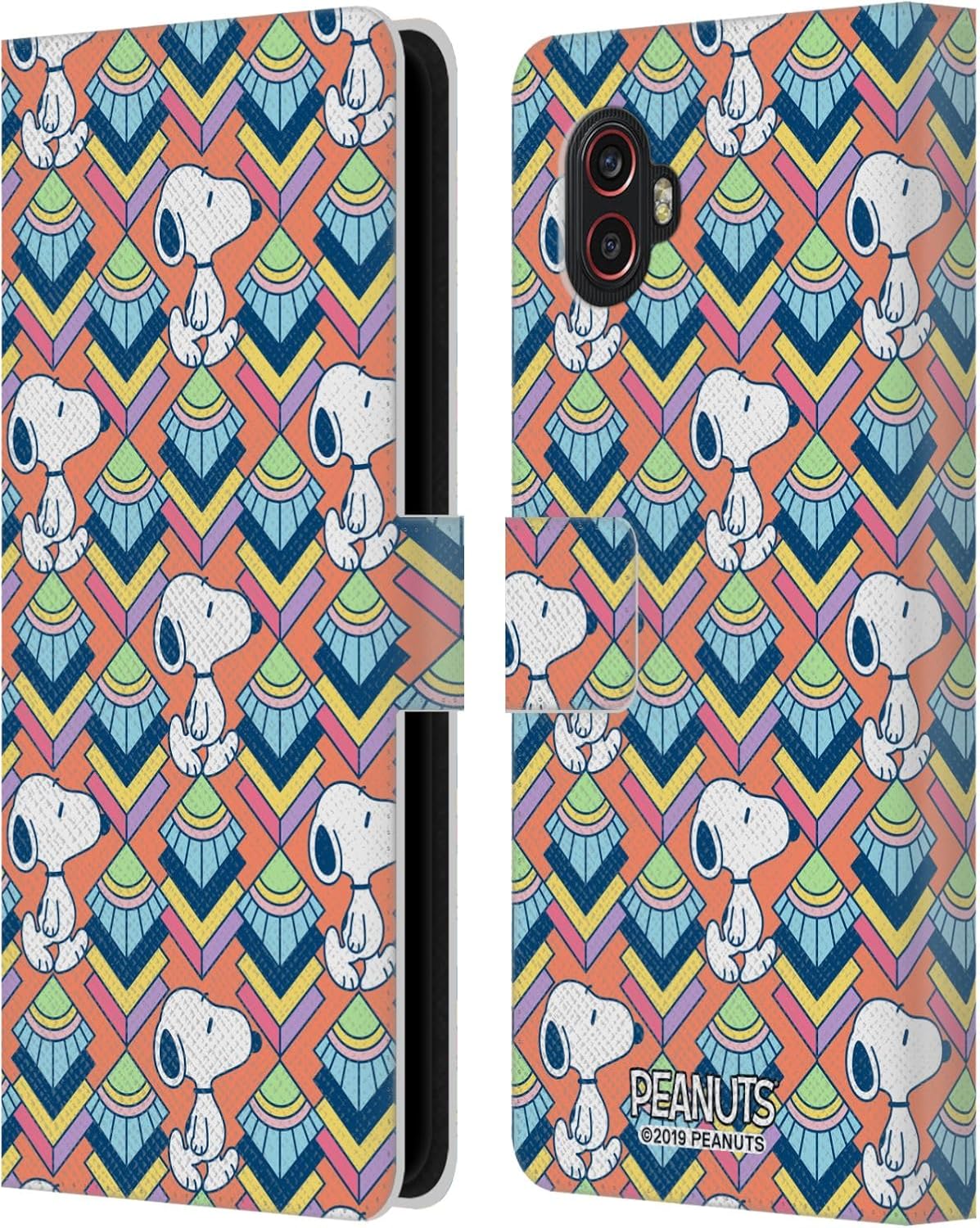 Head Case Designs Officially Licensed Peanuts Orange Pattern Snoopy Deco Dreams Leather Wallet Case Compatible with Samsung Galaxy Xcover6 Pro/Pro2