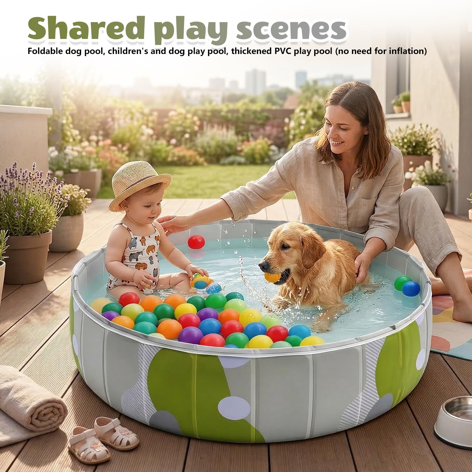 Piscina pieghevole per cani - 80 x 80 x 20 cm - Vasca portatile per cani - PVC spesso - Fondo antiscivolo - Piscina ecologica - Per cani e gatti - Giardino e balcone - Senza gonfiaggio