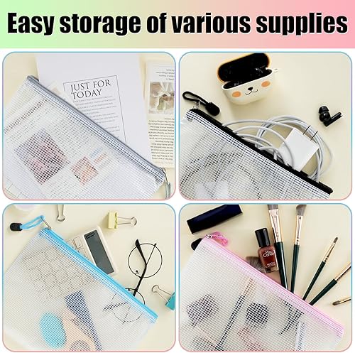 Miniatura 5 de EOOUT 14 bolsas de malla con cremallera, 9.5 x 7.1 pulgadas, bolsas con cremallera de 14 colores para organizar el almacenamiento, bolsa impermeable