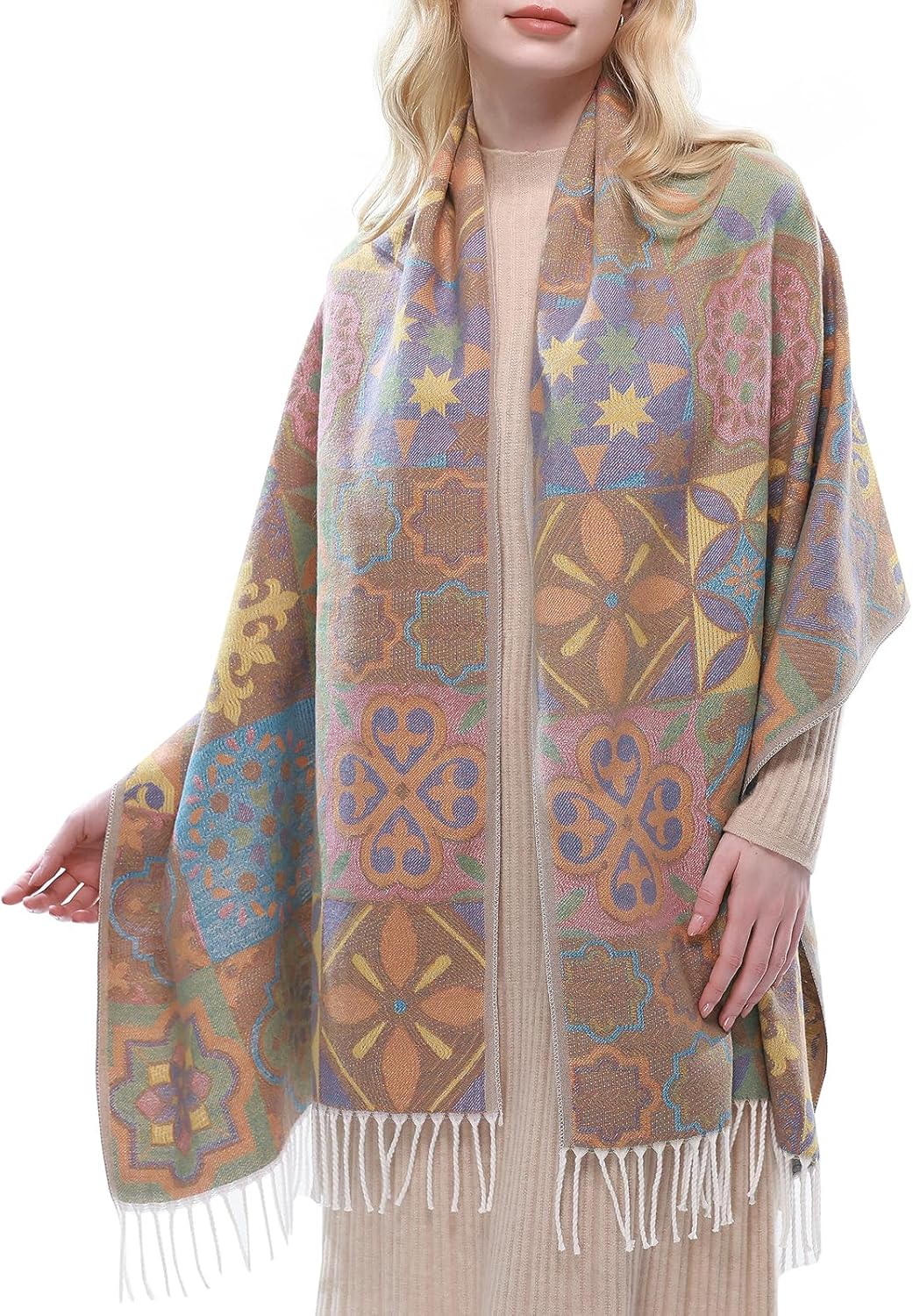 RIIQIICHY Reversible Pashmina Scarf for Women Jacquard Shawl Wrap Scarves