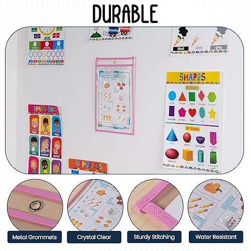 Miniatura 4 de Essex Wares - Paquete de 6, protectores de documentos de bolsillo de borrado en seco, color rosa, 10 pulgadas de ancho x 13.5 pulgadas de alto -