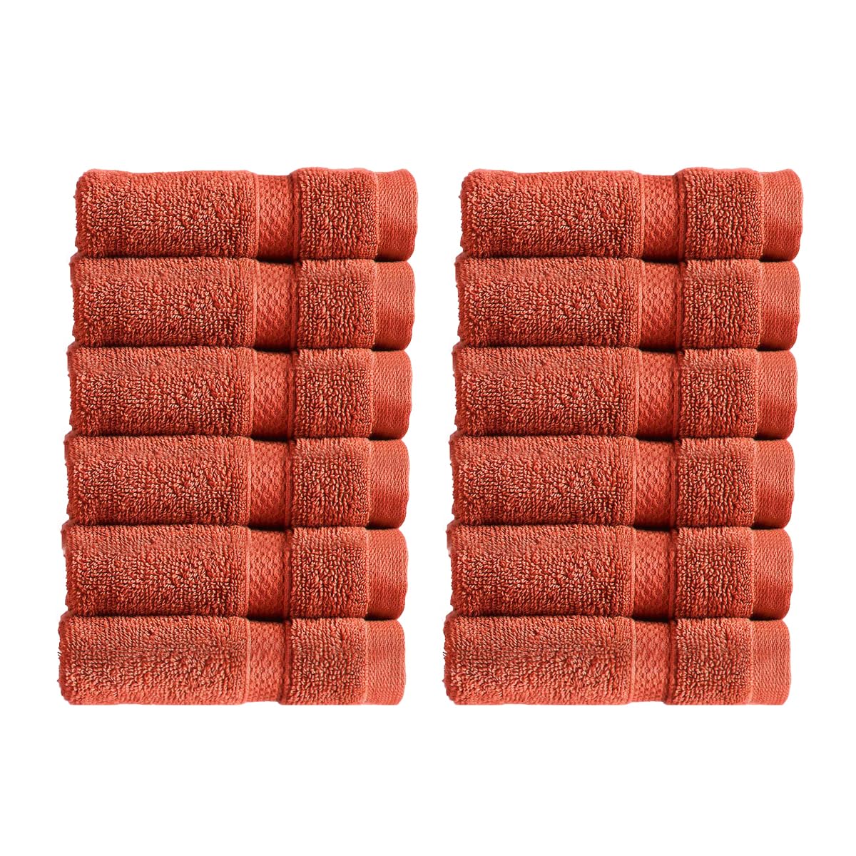 Christy Chroma Face Cloths Set | Pack of 12 | Soft Velvety Smooth Bathroom Flannels | Bold and Bright | Face and Body Wash Cloths | 100% Cotton | Burnt Sienna Red