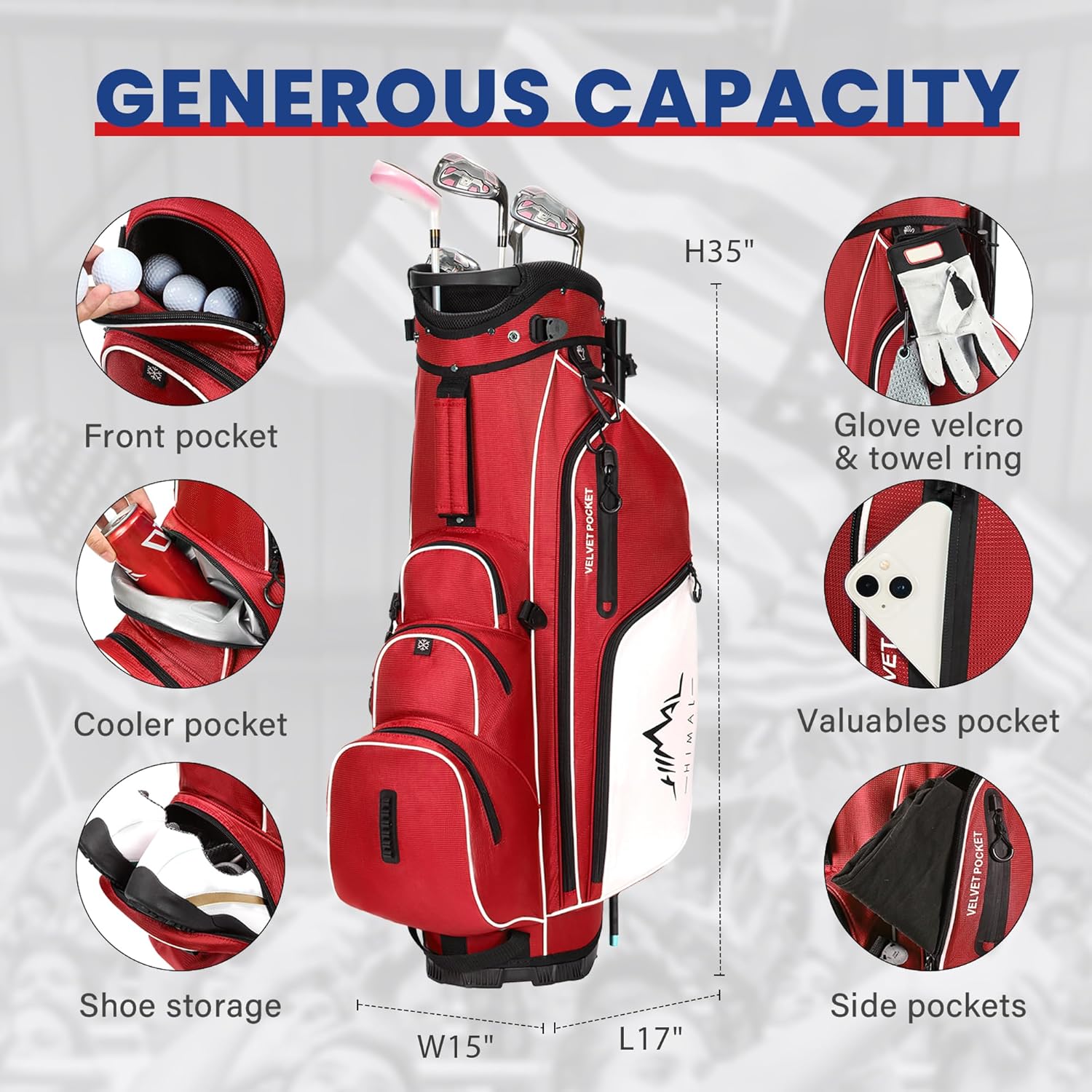 UNIHIMAL Lightweight Golf Stand Bag with 4-Way Full Length Dividers, Durable Waterproof Golf Bag for Men & Women with Multiple Pockets