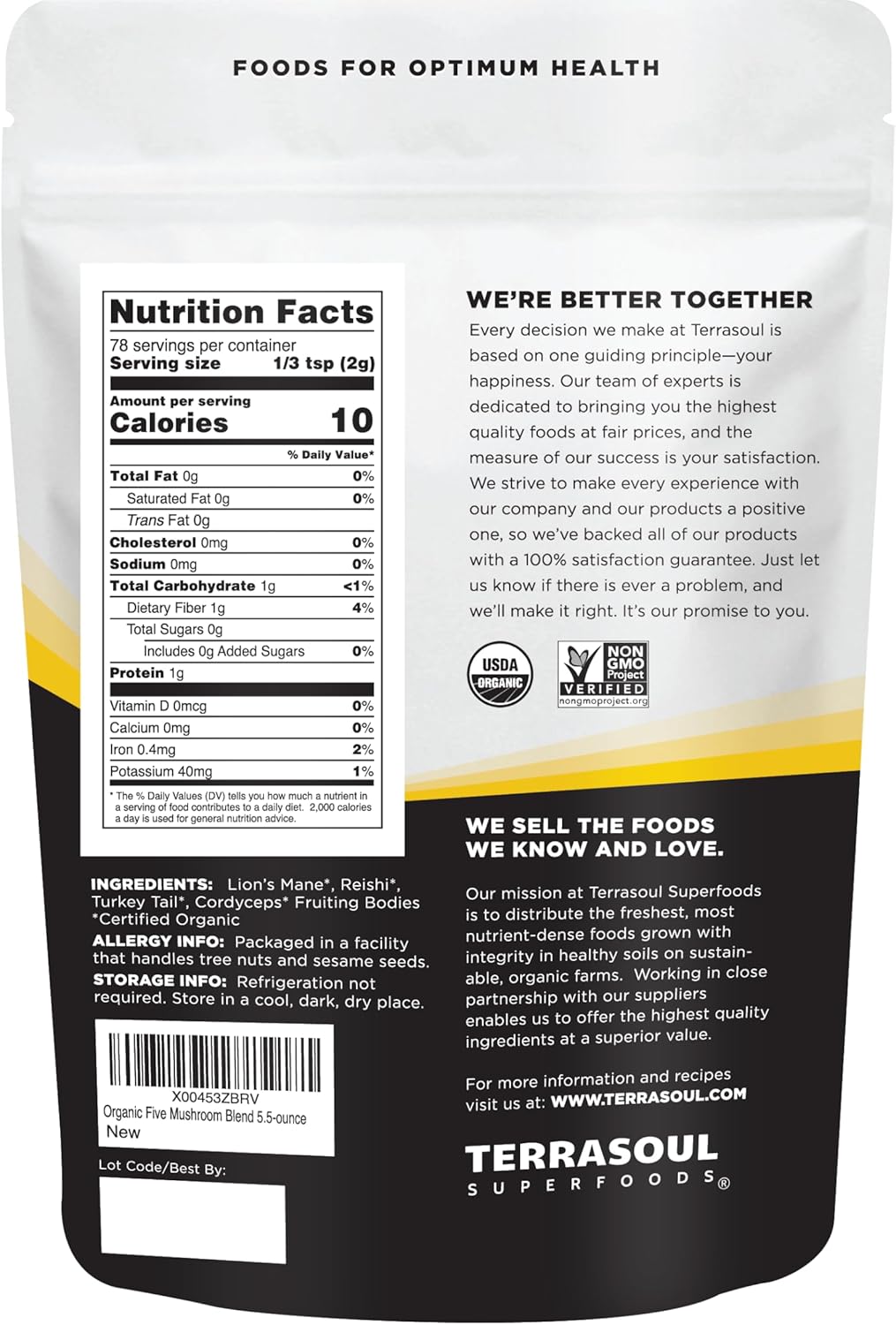 Terrasoul Superfoods Organic Five Mushroom Blend | Adaptogenic | USDA Organic, Vegan, Non-GMO, Gluten-Free | Reishi, Chaga, Lion’s Mane, Cordyceps, Turkey Tail - Image 2