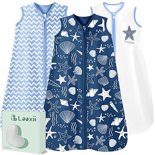 Looxii Saco de dormir para bebé de 6 a 12 meses, paquete de 3 unidades, 100% algodón, manta para bebé, 0.5TOG, saco de dormir para niños pequeños