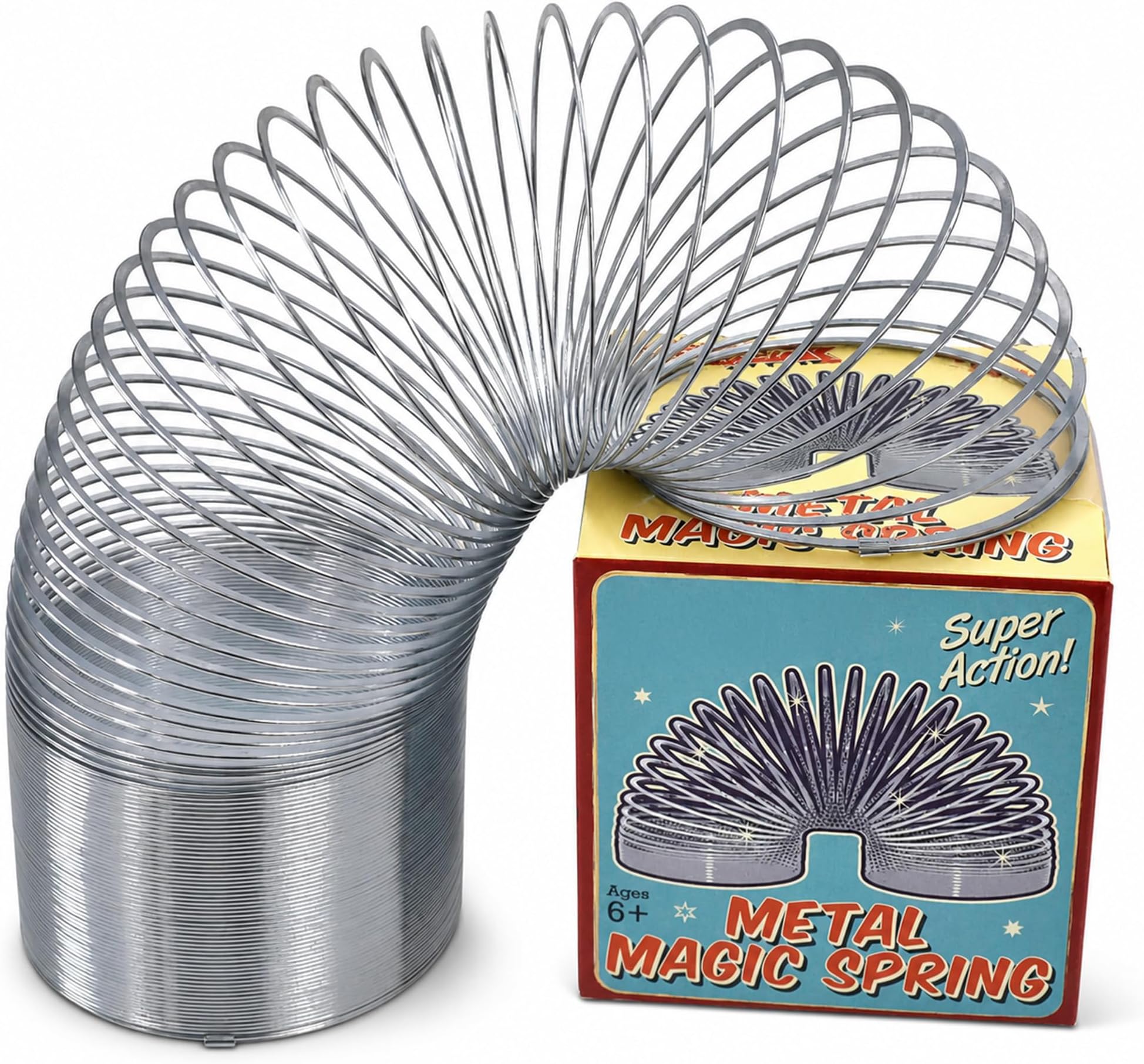 Metal Spring Coil Toy with 6.5 cm Diameter, Fidget Toy for Kids Adults, Sensory Toy for Autistic Children, Retro Theme, Silver, Large Size