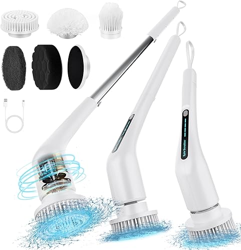 Limpiador eléctrico giratorio Limpiador de ducha para bañera, cepillo de limpieza de baño con cepillos de piso de mango largo, limpiador automático