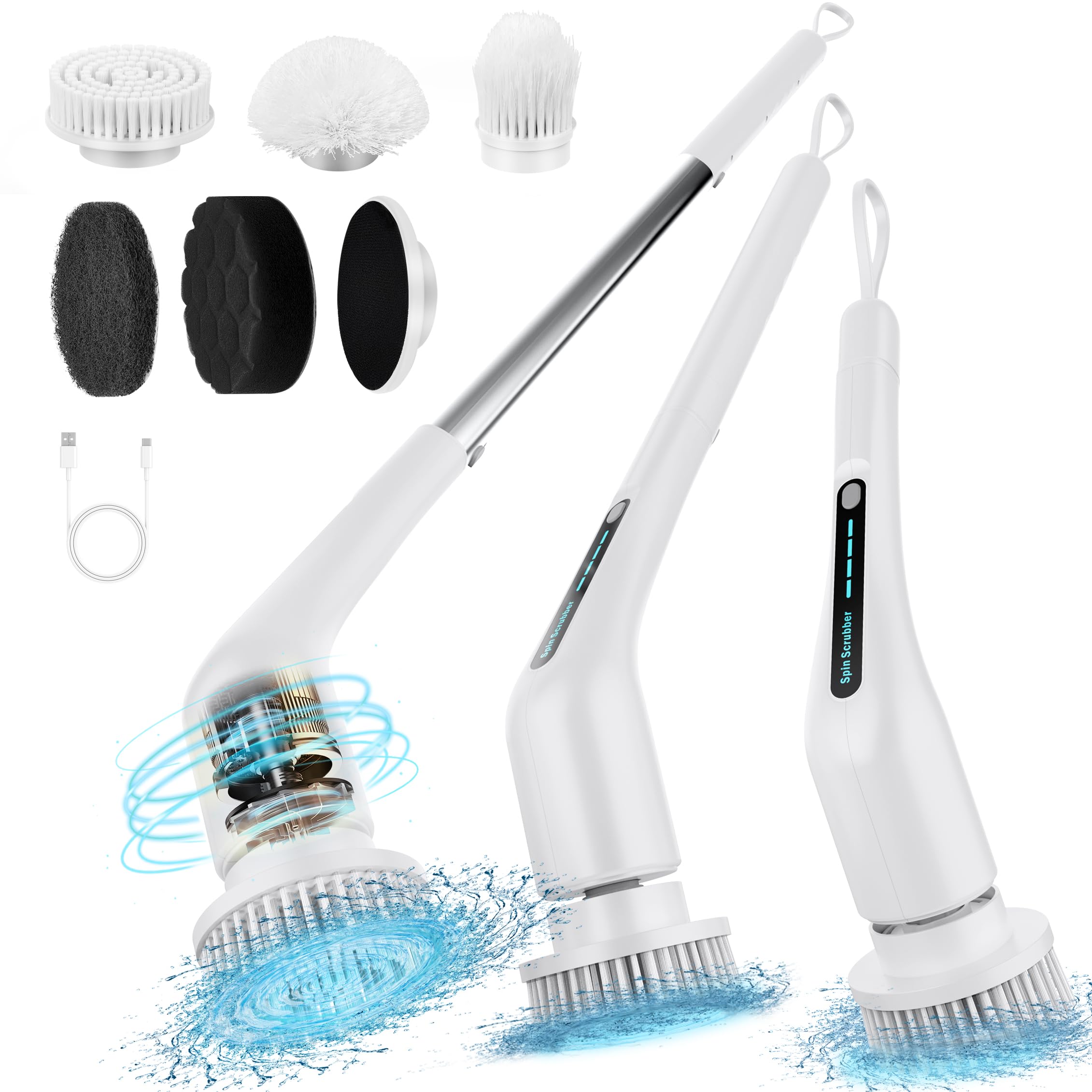 FUNCCUBE Electric Spin Scrubber - Bathtub Shower Scrubber,Bathroom Cleaning Brush with Long Handle Floor Brushes,Power Cordless Automatic Handheld Mop Cleaner for Bath Tub Kitchen Tile Grout Hardwood