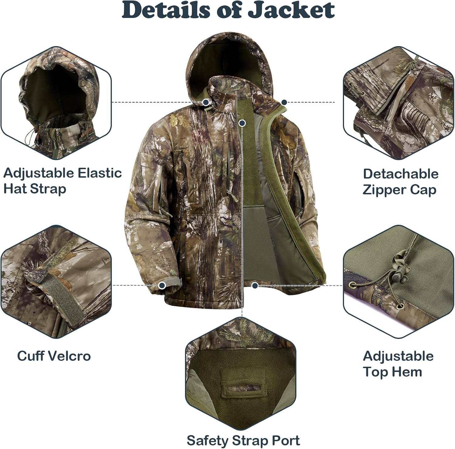 Men's Cold Weather Camo Hunting Suit, Quiet Fleece-Lined Jacket & Pants Set with Face Mask, Suitable for Hunting - Image 4