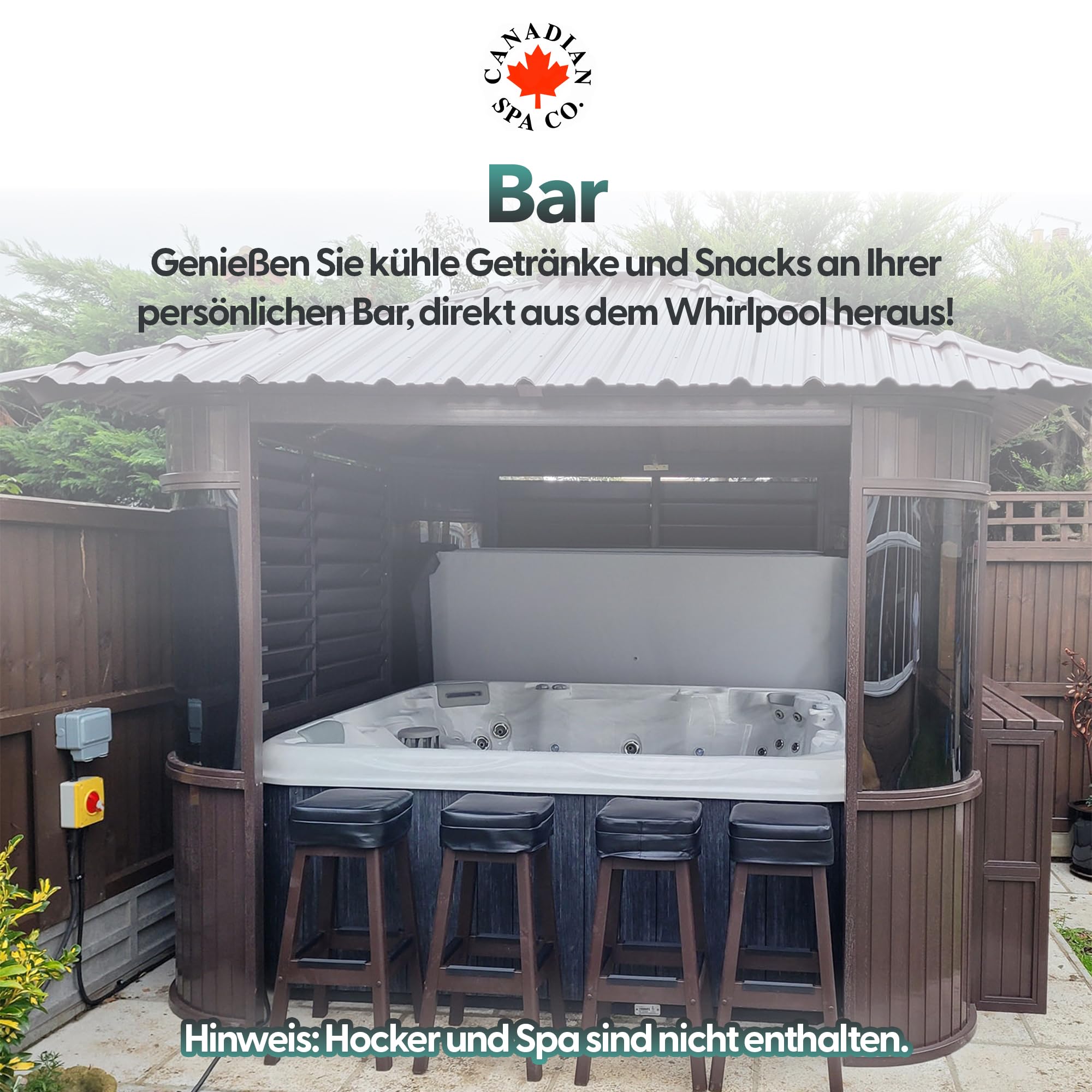 CANADIAN SPA CO. Fraser freistehender Pool Pavillon in Braun, HotTub Pavillon mit Bar, Lamellenfenster und Dachfenster
