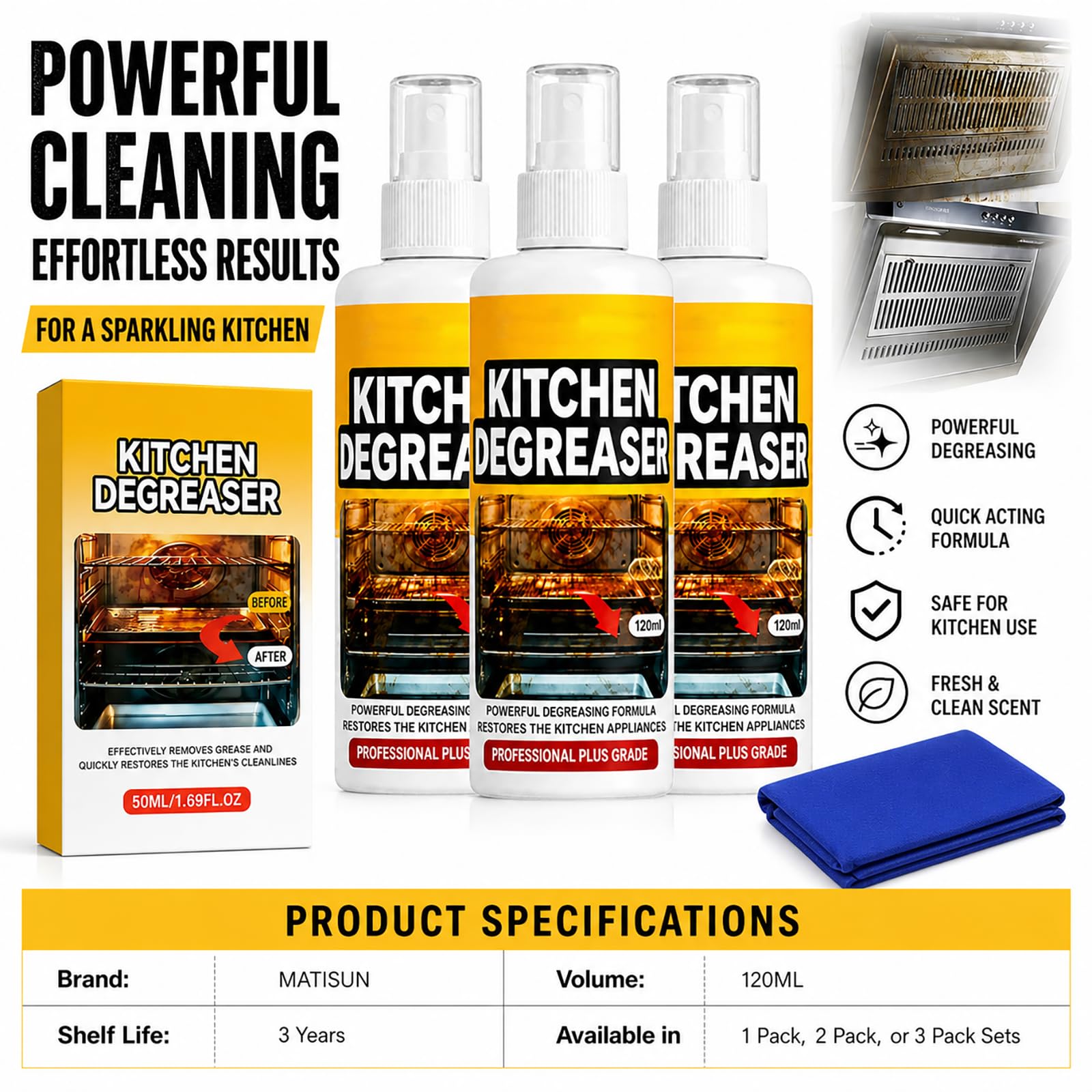 Grill Degreaser Spray Heavy Duty Cleaner For Outdoor Grills (3 Pcs) | Cuts Through Tough Grease And Residue For Grills, Smokers, And Outdoor Cooking Areas
