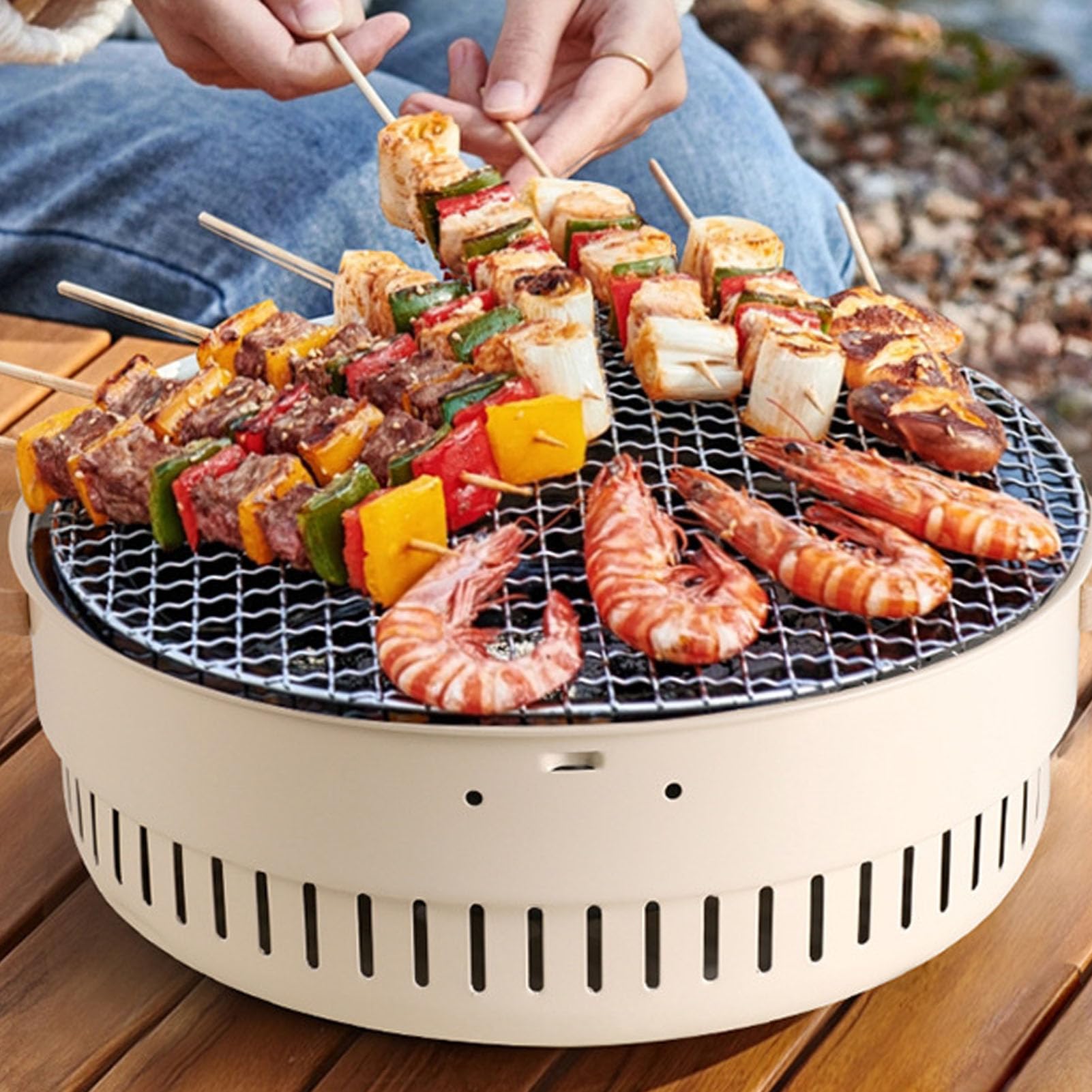 Generic Przenośny Grill Bezdymny Grill Węglowy z patelnią grillową dla 3 do 5 Osób na Kempingu na świeżym Powietrzu