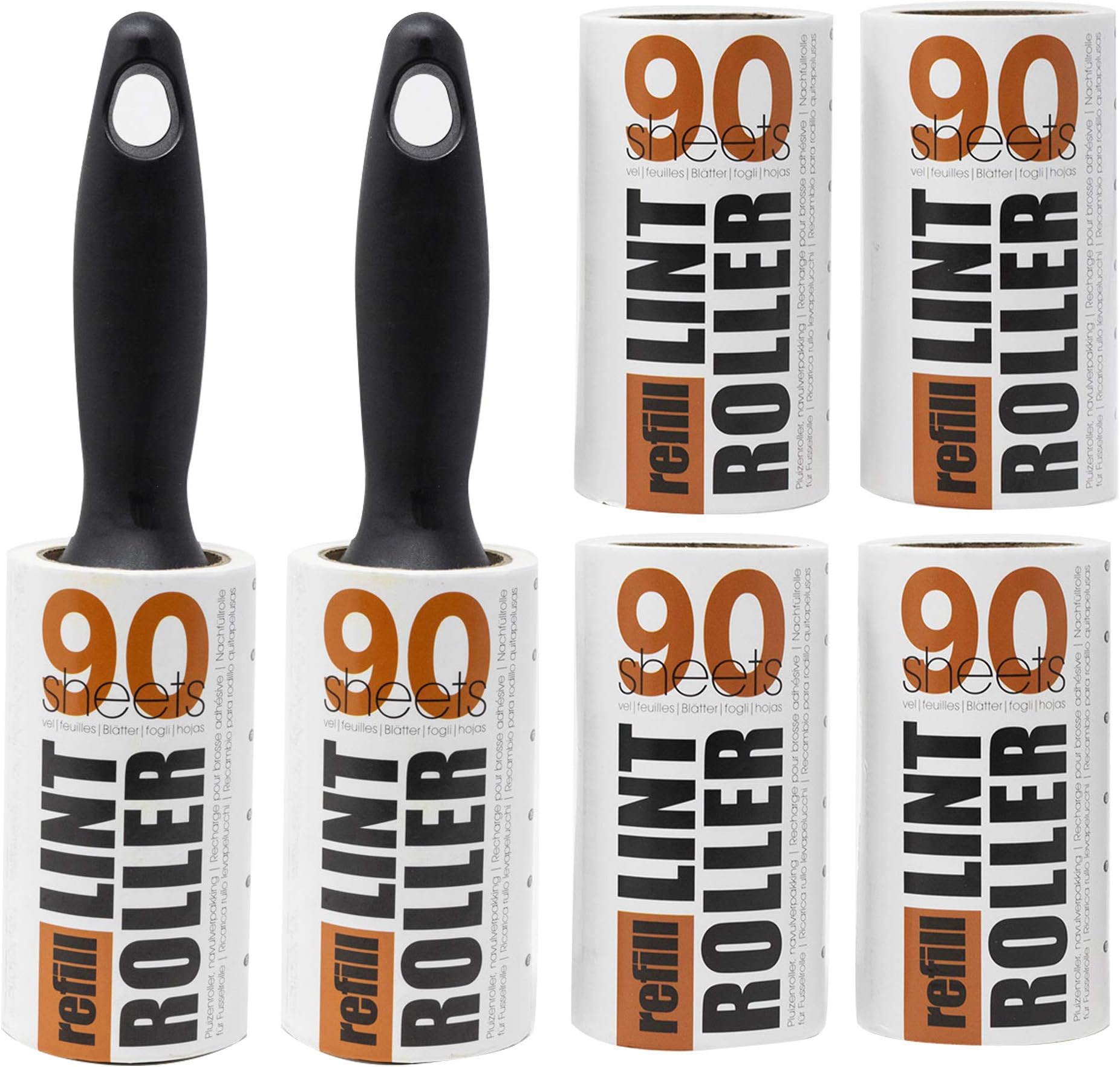 Redberry Value Lint Rollers - 2 Lint Rollers + 4 Replacements - 540 SHEETS IN TOTAL - 90 Sheets per Roll - Perfect for Pet Hair, Fluff, Dust - Can be Applied at any Fabric