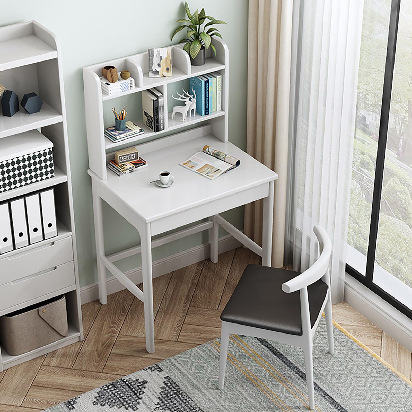 Bureau d'ordinateur moderne en bois massif de noyer avec rangements chic