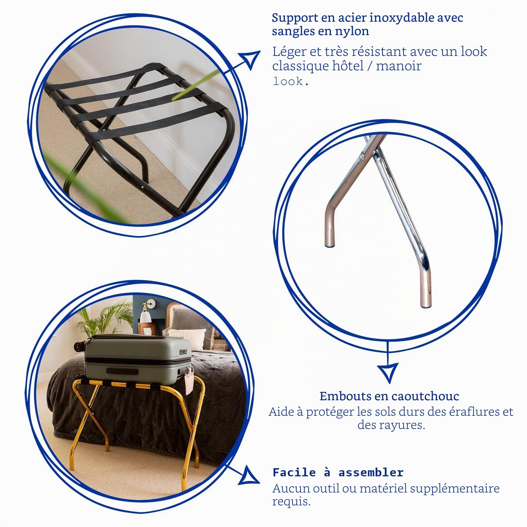 Harbour Housewares Porte-bagages pliable en métal - Doré - Lot de 1 - Valise pliable portable à un seul niveau pour la maison, la chambre à coucher, support de valise pliable, support de rangement