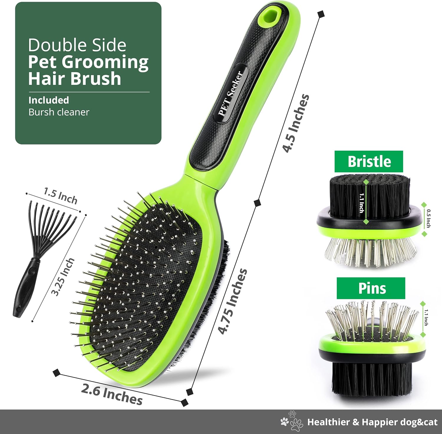 Pet Seeker Double Sided Dog Brush, Grooming Brush with Rounded Pins & Bristles - Image 3