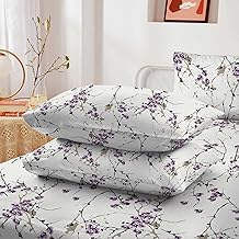 100% Egyptian Cotton Printed Pillowcase Floral Bed Sheet Pillow Case Pack of 2-400 Thread Count Pillow Cover (Exotic Lilac, Pillowcase)