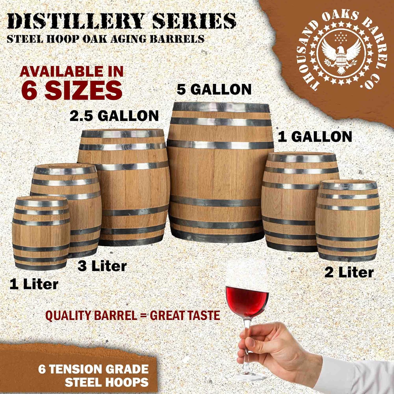 1 Gallon Oak Aging Barrel (Distillery Series - Steel Hoops, Unvarnished) with Wood Stand, Bung and Spigot - 5 Liter Charred Oak Bourbon Whiskey Barrels For The Home Brewer, Distiller, Wine Maker