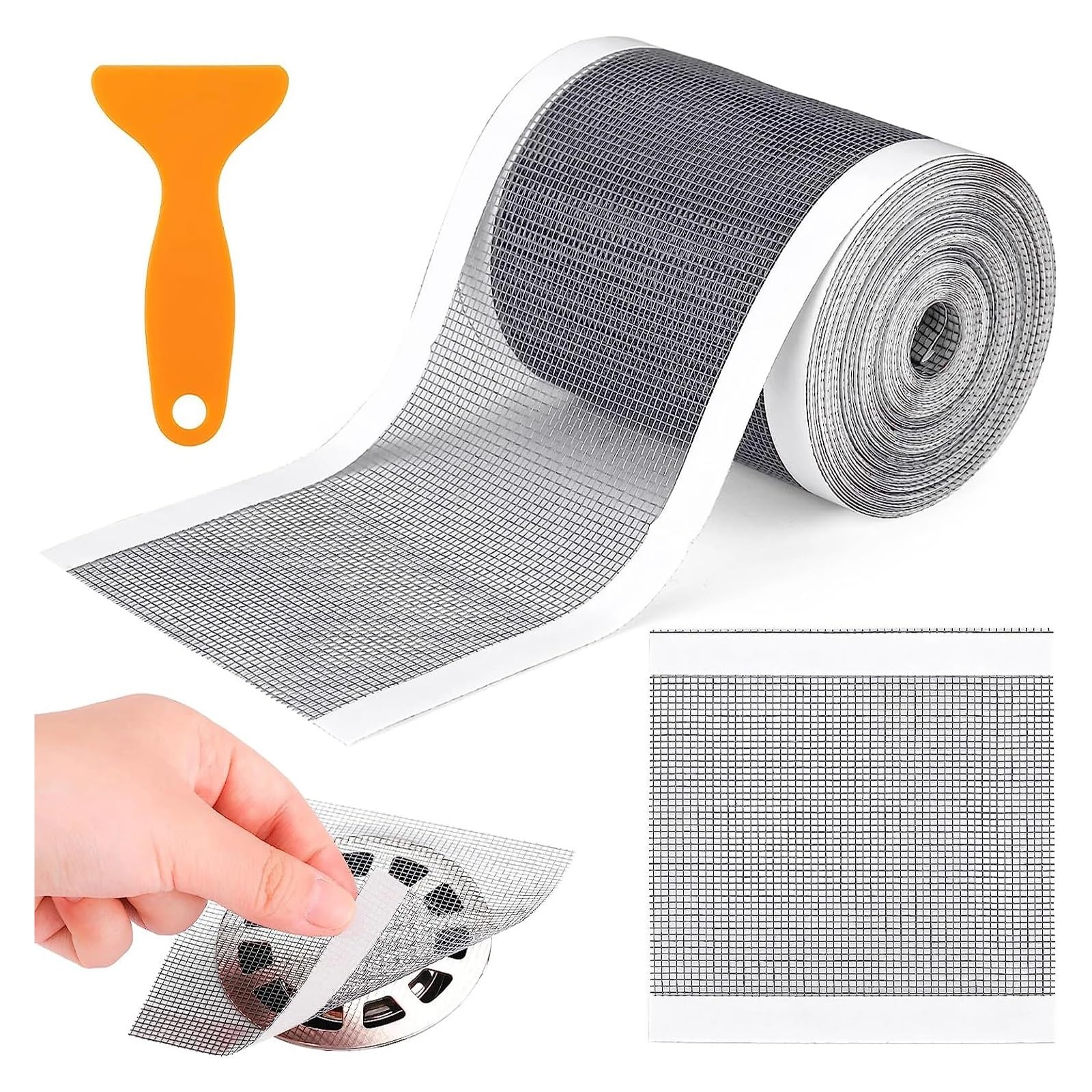 Adhesivo para Rejilla de Suelo, Filtro de Malla desechable for Drenaje de Suelo, Autoadhesivo, cortable, 10/5m, for baño(70mmx5m)