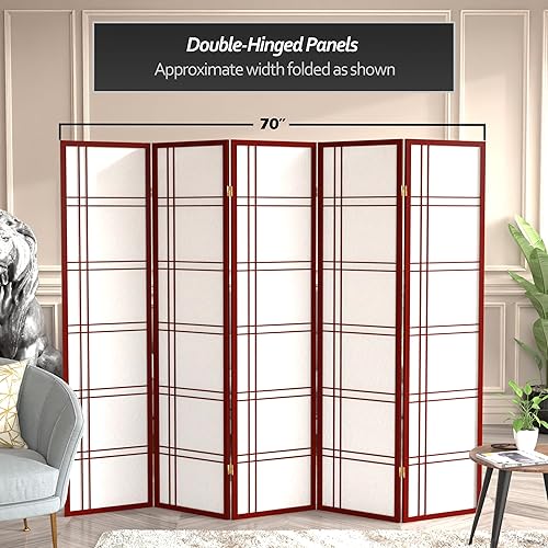 Miniatura 23 de Red Lantern Pantalla Shoji de doble cruz de 6 pies de alto, color blanco, 5 paneles Blanco,Negro