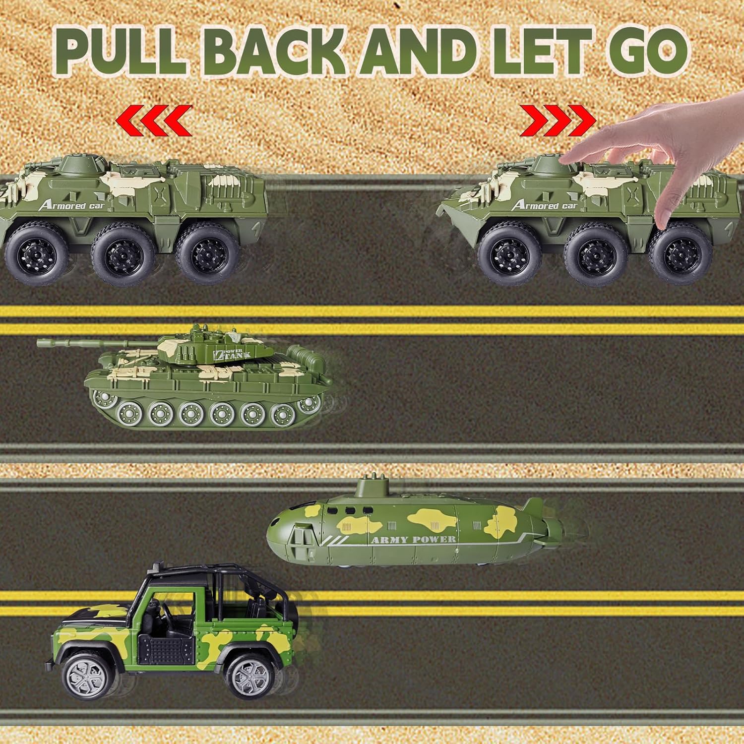 OTONOPI Military Vehicle Set Assorted Army Model Car Helicopter Submarine Tank Armored Car Panzer Transport Truck with Army Men Action Figures Soldiers Die Cast Alloy Metal Pull Back Toys for Kids