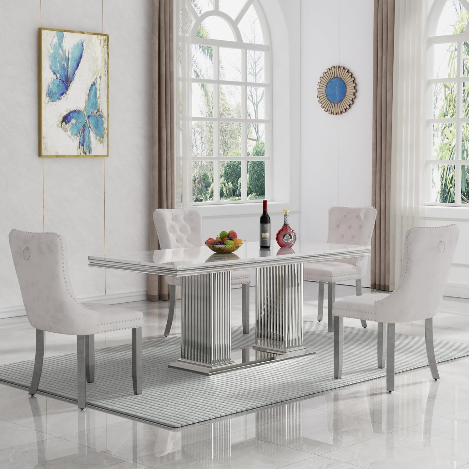 Amazon.com - Nimaolt Marble Dining Table Set for 4, Modern Silver ...