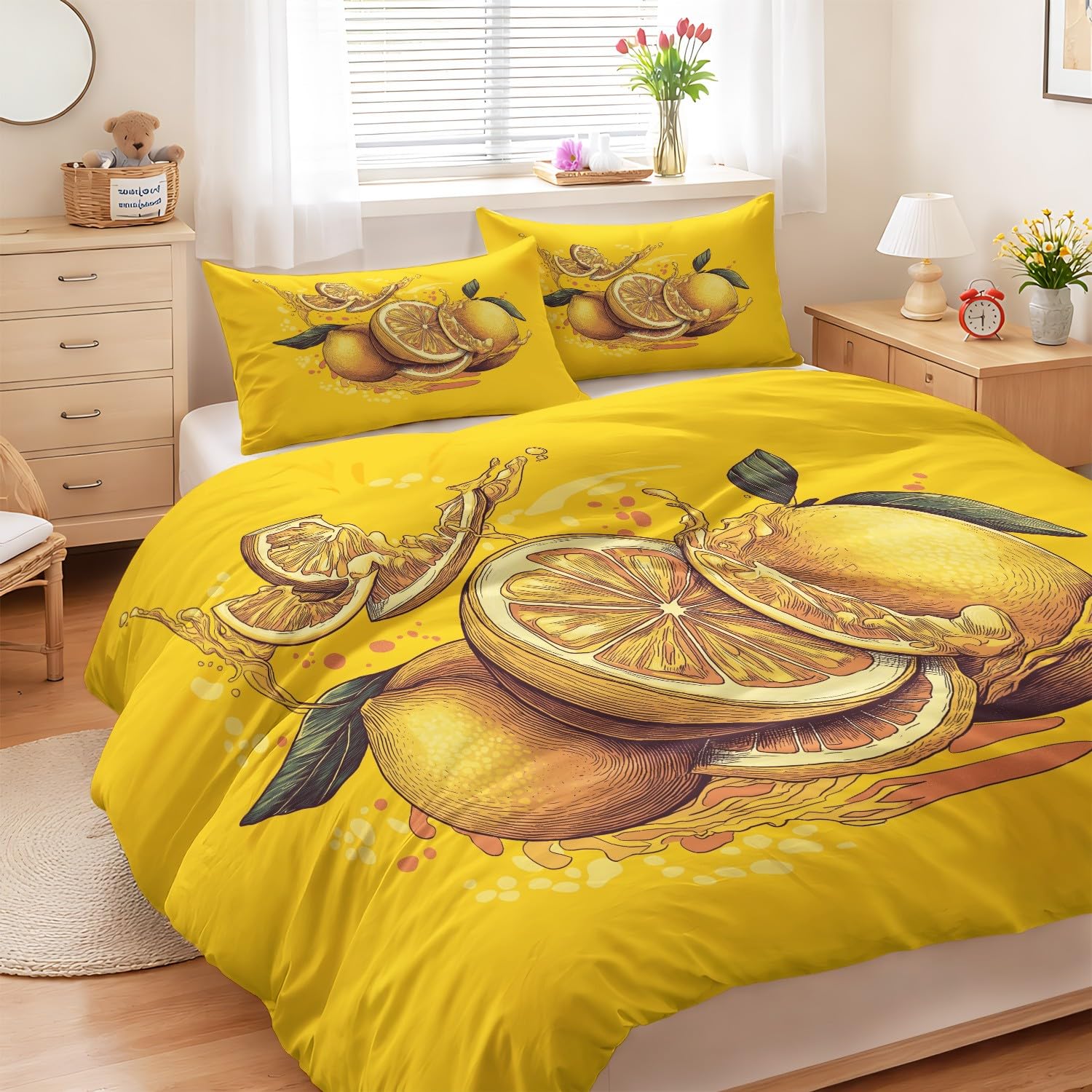 Genérico Poszwa na kołdrę 105-155 x 220 cm, elegancka cytryna plastry dla dzieci, żółty, komiksowy, miękka mikrofibra zestaw poszewek na kołdrę, dwustronna, łatwa w pielęgnacji