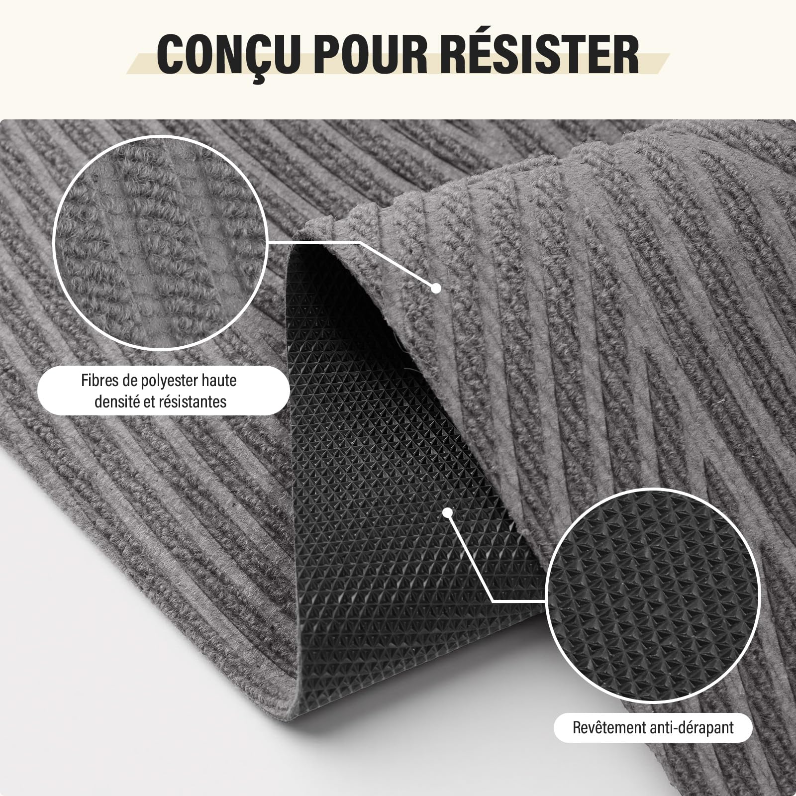 Tapis Entree Interieur Extérieur, Attrape-Poussière, 80x120cm-Gris