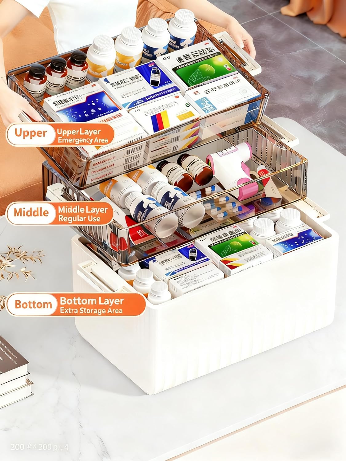 2026 New Model Release 3-Tier Portable Medicine Box Organizer Storage (Extra Large) 15.75x9.06x13.39 Inch，Buy 1 Large, Get 7 Small Free (Comes with 7 Daily Pill Cases)