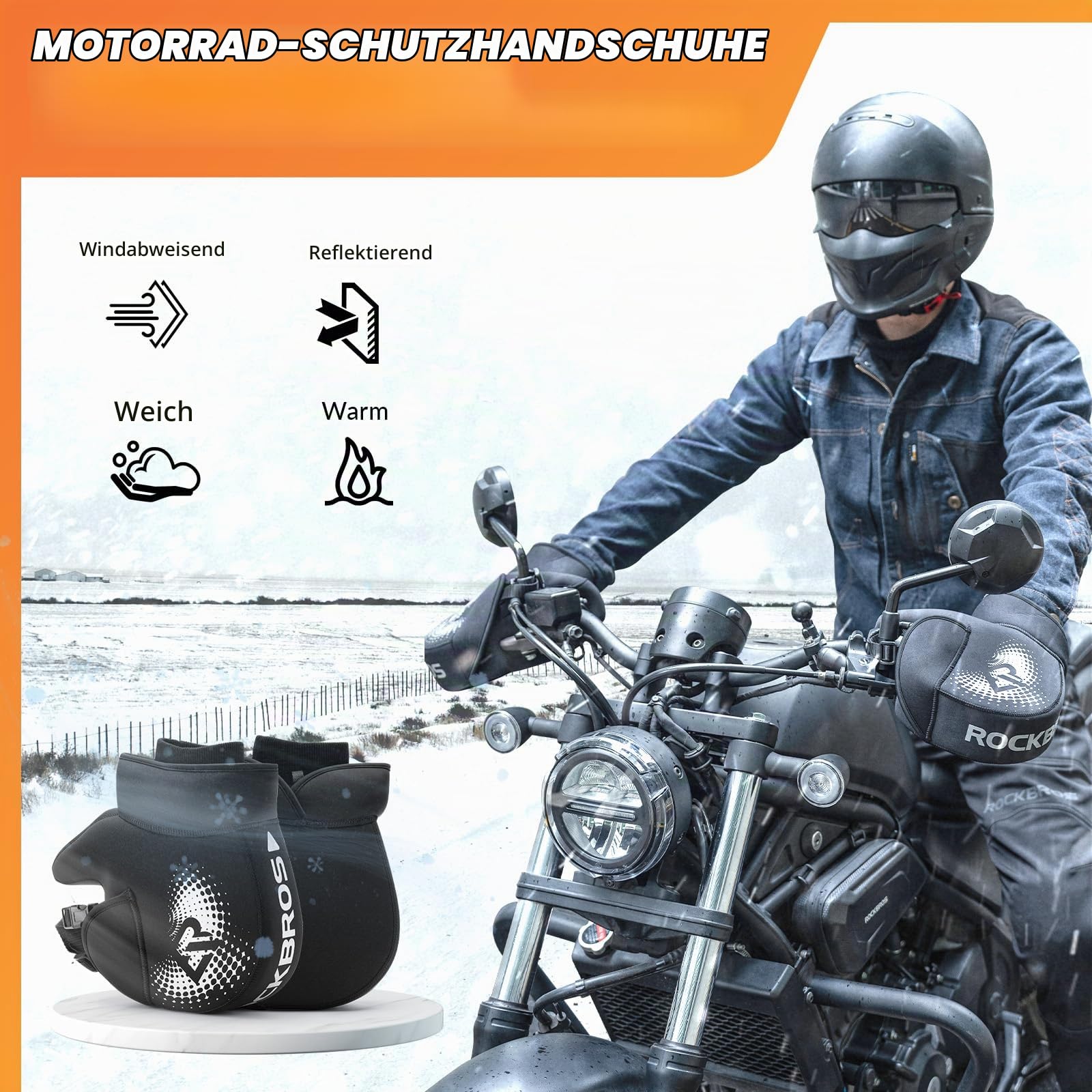 ROCKBROS Motorrad Handschuhe Winter Lenkerstulpen Lenker Handschuhe für Motorrad Warm Winddicht Motorradhandschuhe Schwarz | Lenker Handschuhe für Motorrad, Motorradhandschuhe Schwarz