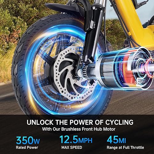 Miniatura 2 de Eatich Triciclo eléctrico para adultos, triciclo eléctrico de 350 W, 48 V, 10.4 Ah, bicicleta eléctrica de 3 ruedas con cestas, 3 modos de