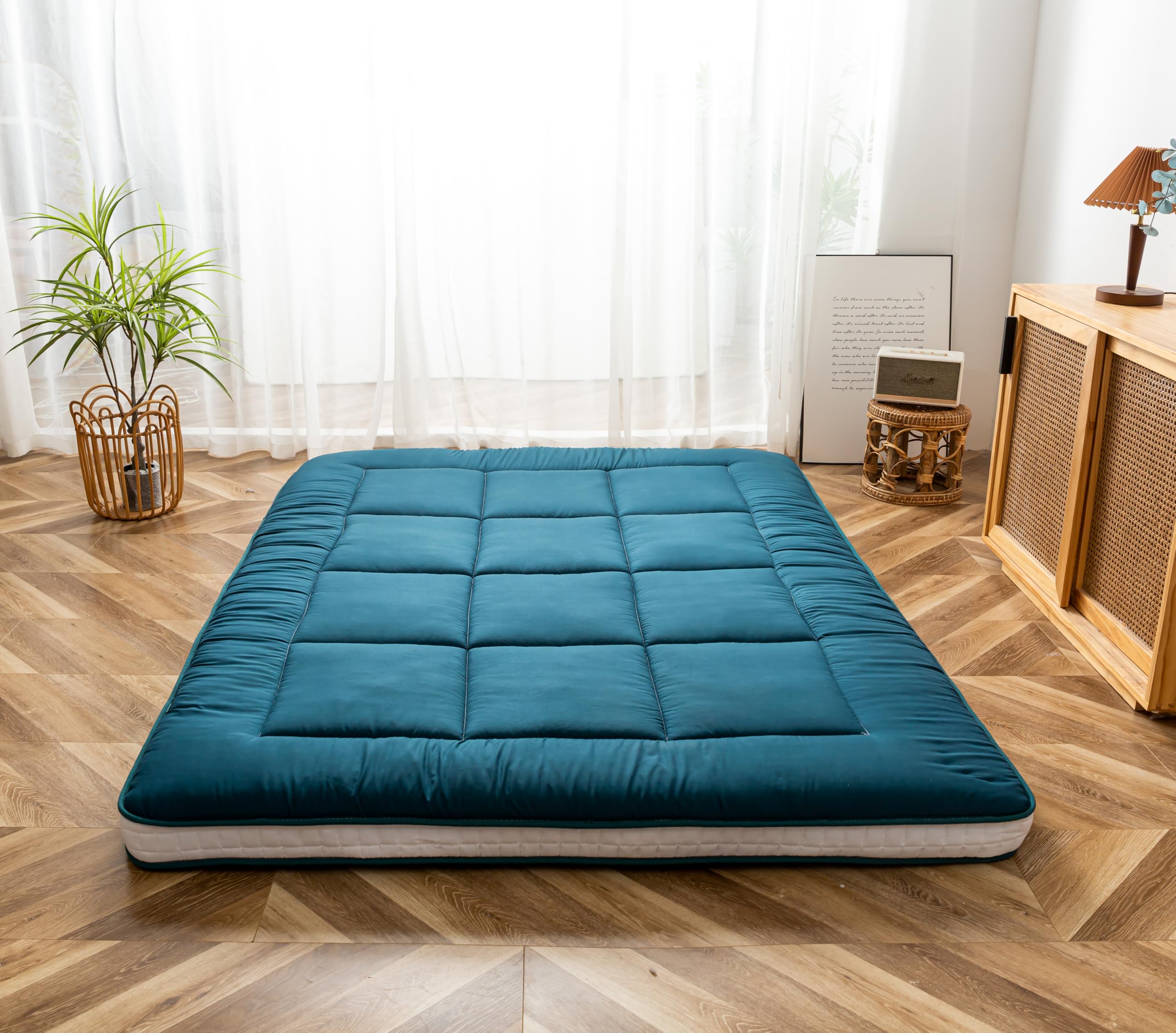 Futon Japonais MAXYOYO 135x190 Cm - Matelas Matelassé Pour Camping Ou Invités - Gris