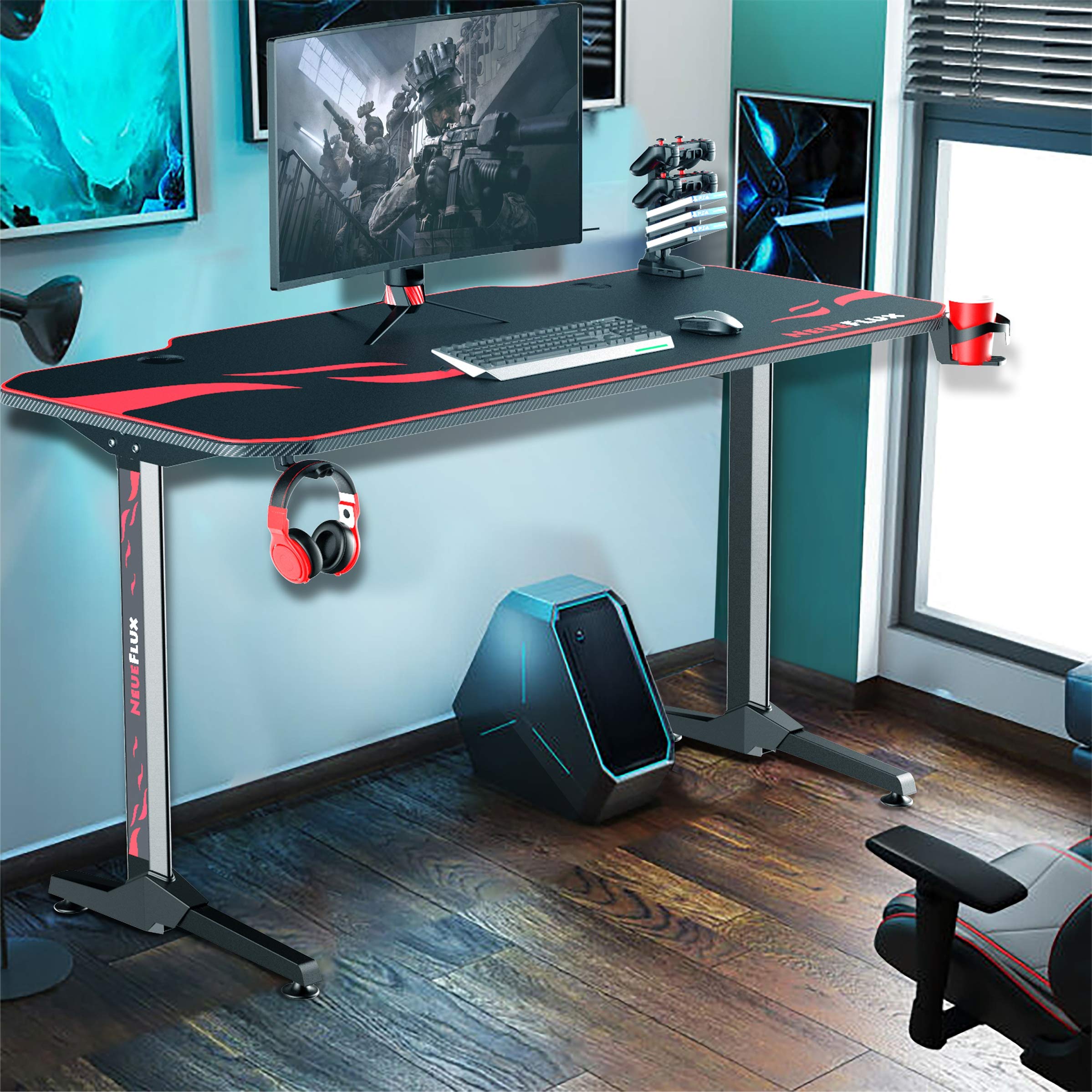 NeueFlux Gaming Desk 55 Inch Racing Style, TShaped Computer Desk with