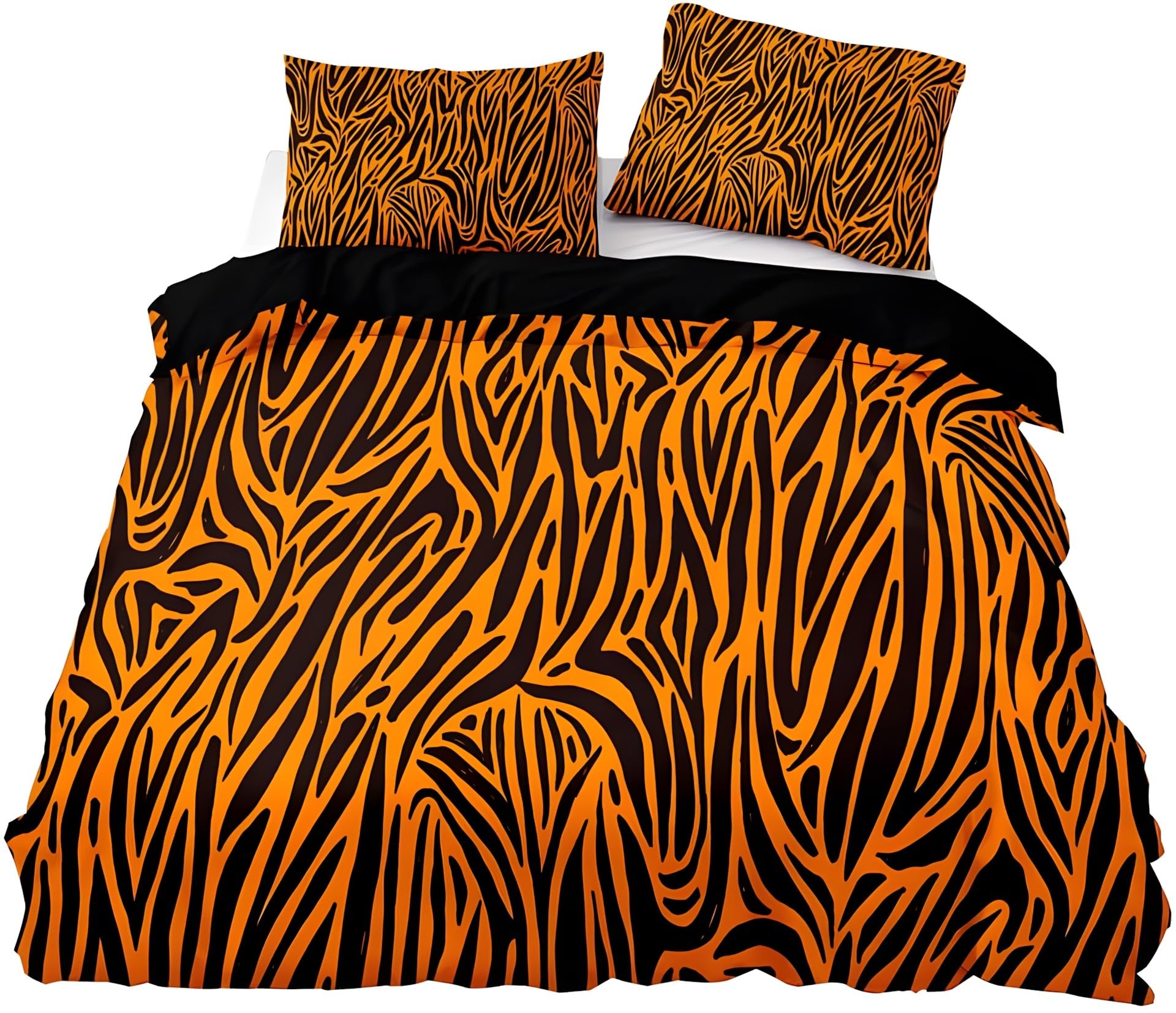 Linge de lit microfibre doux 140x200 housse de couette zèbre orange avec taies 65x65