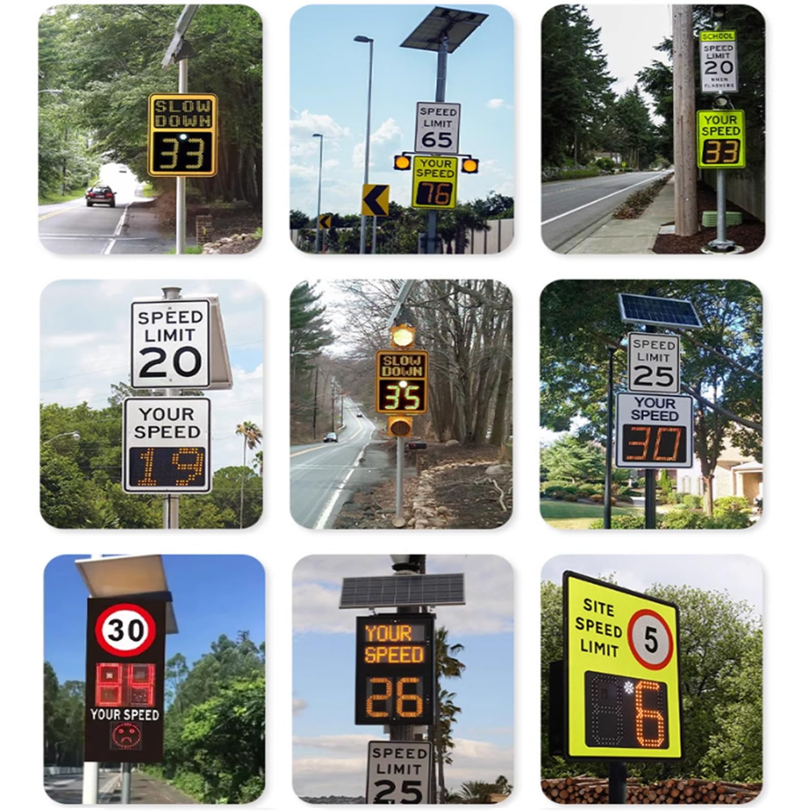 Señal de límite de velocidad con radar solar para seguridad vial, control remoto, gran pantalla digital, alimentada por energía solar para escuelas y seguridad en carreteras.