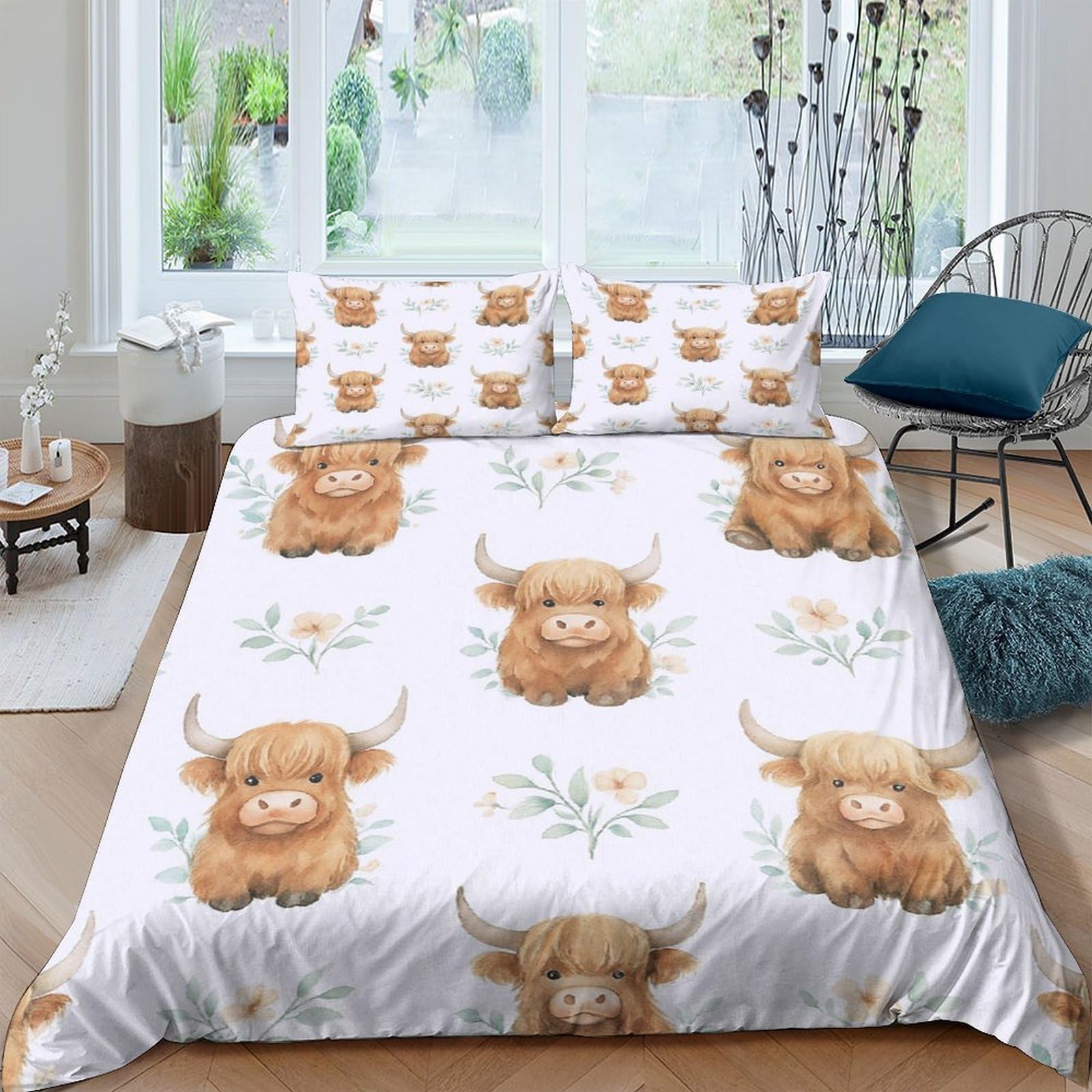 Ctjqhvkz Style-3 3D Printed Highland Cow Fitted Sheet Microfiber Soft Anti-Slip Bed Cover For Bedroom Guest Room Decor Easy Care Single（135X200cm）
