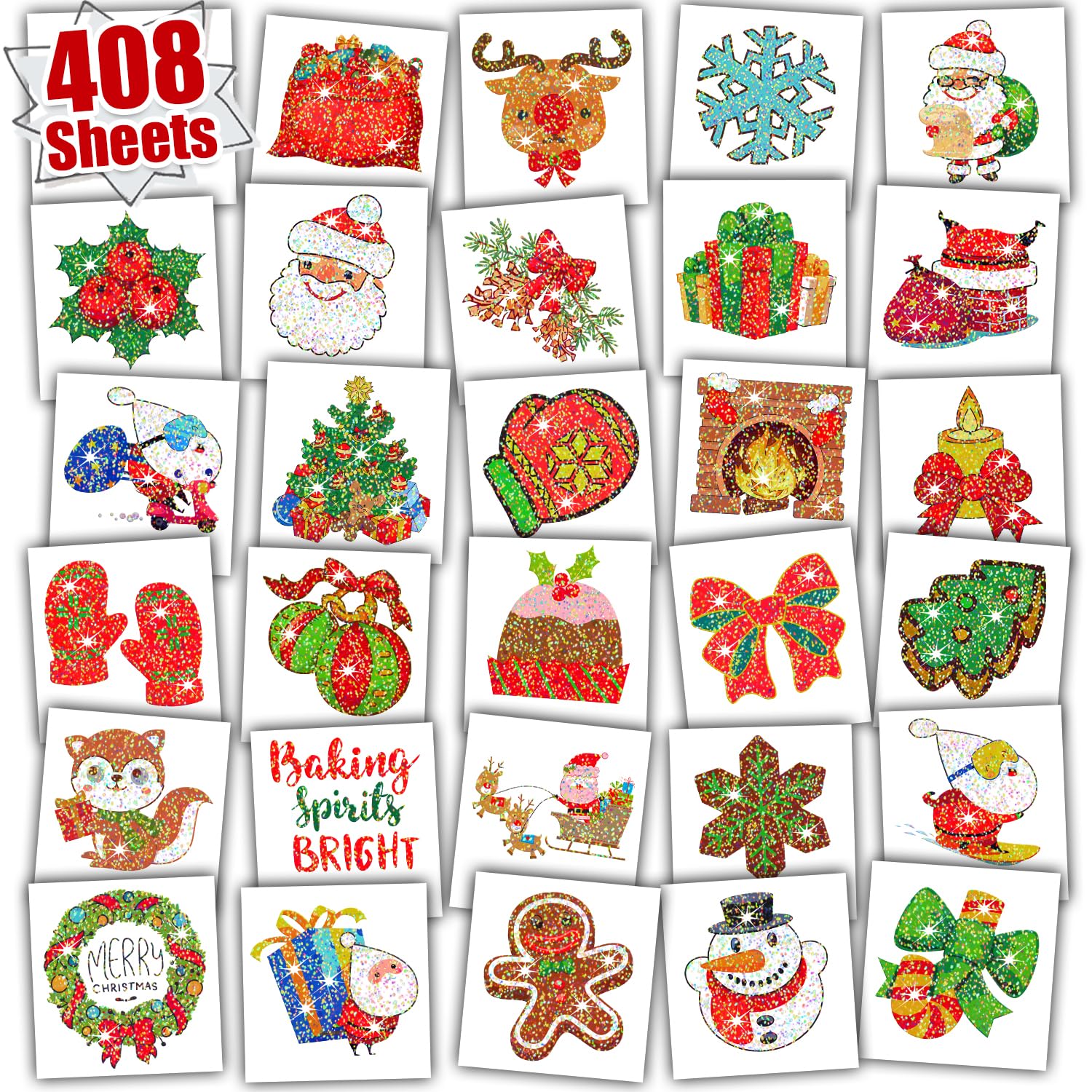 Leesgel Christmas Glitter Tattoos for Kids 408 Individual Sheets Temporary Tattoo for Christmas Decorations Christmas Stickers