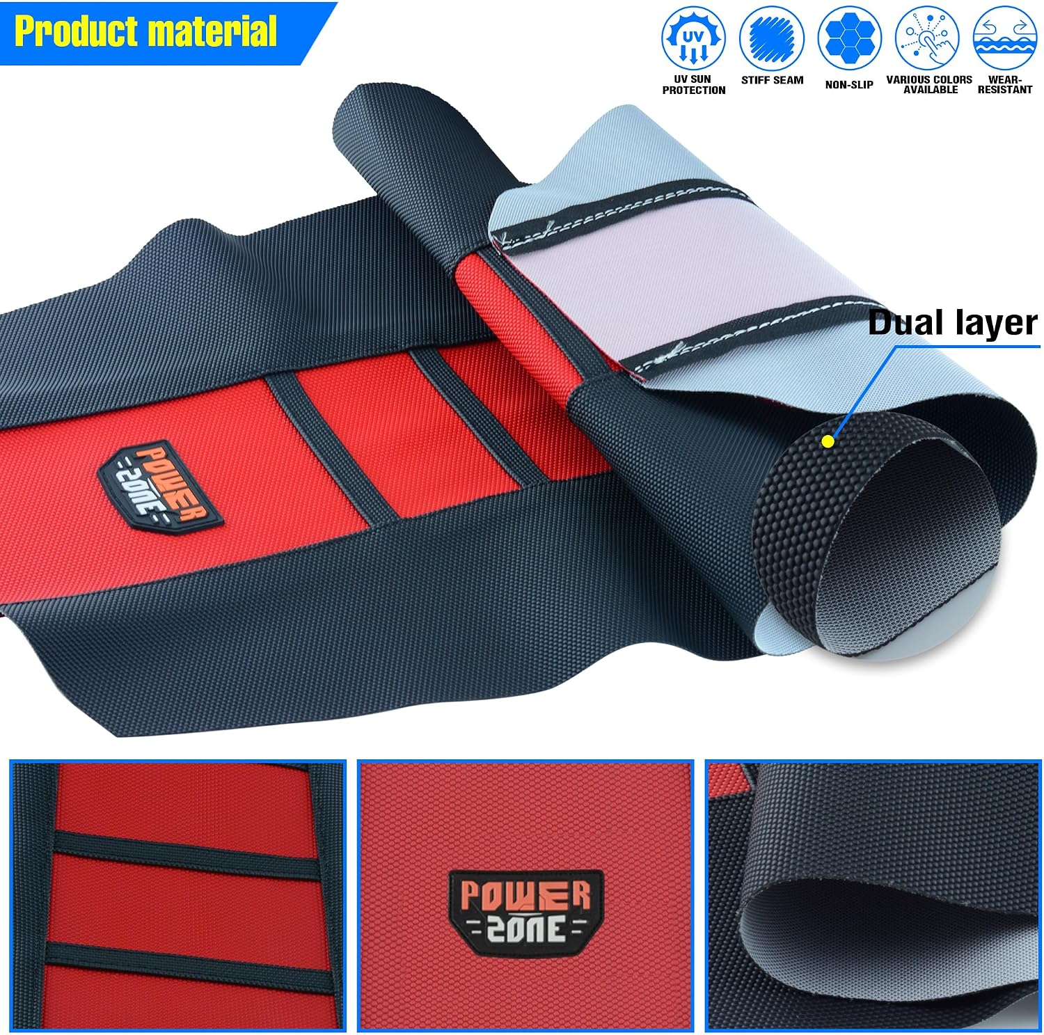 Universal Ribbed Dirt Bike Seat Cover - Gripper Soft Seat Cover for Most Dirt Pit Bike Motorcycle Black-Red