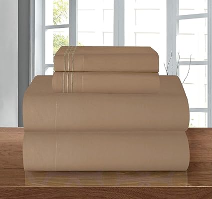 Elegant Comfort Luxury Soft 1500 Premier Egyptian 4-Piece Premium Hotel Quality Wrinkle Resistant Coziest Bedding Set, All Around Elastic Fitted Sheet, Deep Pocket up to 16inch, Full, Taupe