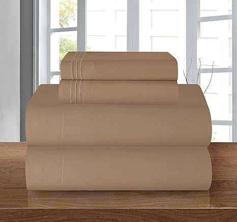 Elegant Comfort Luxury Soft 1500 Premier Egyptian 4-Piece Premium Hotel Quality Wrinkle Resistant Coziest Bedding Set, All Around Elastic Fitted Sheet, Deep Pocket up to 16inch, Full, Taupe