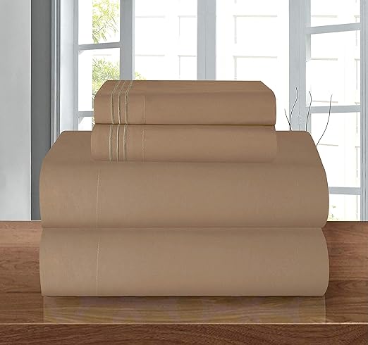 Elegant Comfort Luxury Soft 1500 Premier Egyptian 4-Piece Premium Hotel Quality Wrinkle Resistant Coziest Bedding Set, All Around Elastic Fitted Sheet, Deep Pocket up to 16inch, Full, Taupe